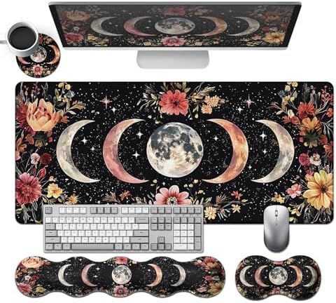 Desk Mat and Mouse Pad Set,Keyboard Mat with Wrist Support by SichKards