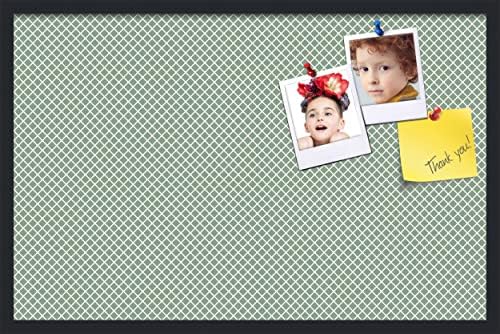 PinPix 34x22 inch Cork Bulletin Board. This Decorative Framed Pin Board Comes with Diamond Pattern in Nile Green Design and Satin Black. Ideal for Home, Office Decor or School (PinPix-380) by PinPixBulletinBoards