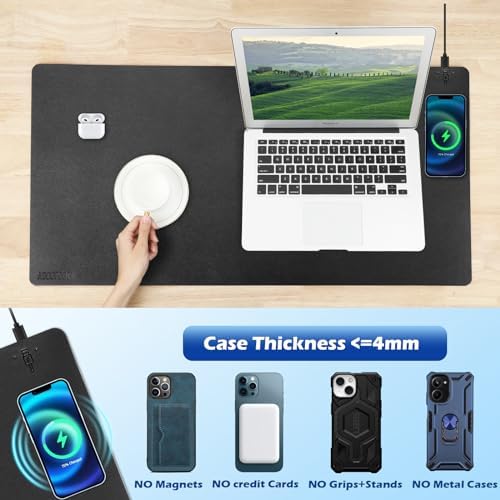 Wireless Charging Desk Mat, Mouse Pad,Black-R, 32 * 16inch - Image 6