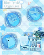 23pc Blue Desk Accessories and Organizers with Mesh Organizer Stapler Tape Dispenser Calculator and a Lot of Office Purple Office Supplies Beautifully Presented in a Gift Box - Image 2