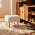 Small Foot Stool with Storage & Gold Metal Legs, Small Ottoman Foot Rest Under Desk for Couch, Chair, White Furry with High-Density Resilient Sponge - Image 5