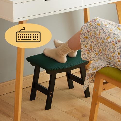Foot Stool Ottoman Foot Rest Under Desk,Small Stool for Living Room, Bedroom and Kitchen (Black Legs - Green Stool Surface) - Image 6