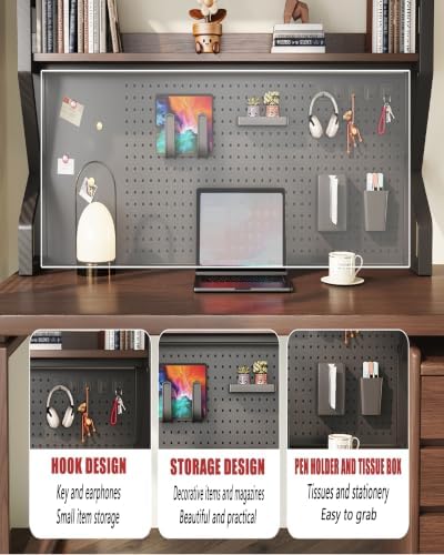 29.5 * 37.5 inch Double-Layer Desktop Storage Rack with DIY pegboard, Open Desktop Storage Rack, Multifunctional Office Supplies Storage Rack, Suitable for Home, Office, and Dormitory, etc. - Image 7