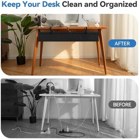 SHUWEI 48" Under Desk Cable Management Tray, Fabric, No-Drill Mount, Black - Image 5