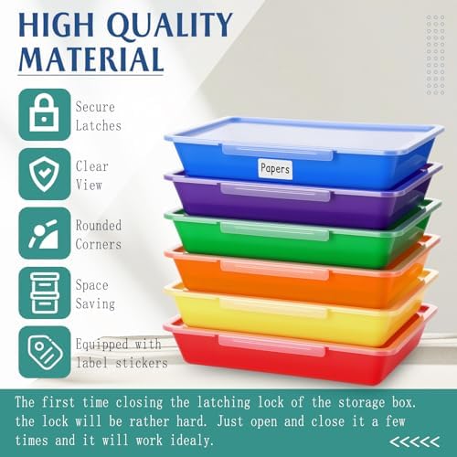 Tinlade 12 Pcs Classroom Paper Storage Bins with Lids, Rainbow, 13x10in - Image 3