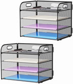 Marbrasse 2 Pack 4 Tier Paper Organizer Letter Tray - Mesh Desk File Organizer with Handle, Paper Sorter Organizer for Letter/A4 Office File Folder Holder (Black, 12.6" x 9.1" x 10.7") by Marbrasse