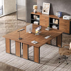 Tribesigns 63" Executive Desk, Modern Office Desk with Privacy Panel & Metal Frame, Large Computer Desk for Home Office, Writing Study Workstation Business Furniture (Brown & Black, Only Table) - Image 3