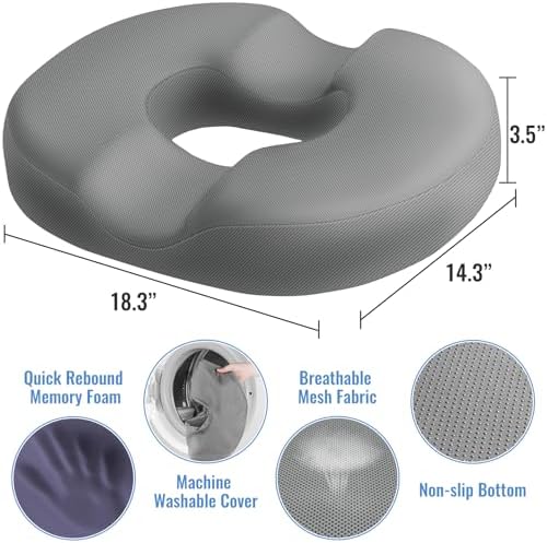 CloudBliss Donut Pillow Stadium Seat Cushion for Tailbone Pain Relief and Hemorrhoids, Memory Foam Seat Chair Cushion, Portable Seat Cushions for Bleachers, Car, Home & Office - Image 2