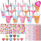 Pasimy 32 Set Valentine's Day Stationery Gift Valentine Classroom Exchange Gifts Include Cups Cards Pencils Stickers Erasers Stampers Sharpeners for Boy and Girl Prize Party Favor(Food) by Pasimy