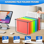 2 Packs Legal/Letter Size Hanging File Folder Frame, Desk Organizer Destop Files Frame, Hanging Folder Holder/Rack for Filing Cabinet File Drawer, 14.5"D x 11.8"W x 9.2"H , Black - Image 3
