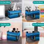 PU Leather Multi-Compartment Pen Holder Desktop Organizer Pencil Cup Storage Caddy for Office Home Supplies Wooden Pier Jetty On Lake Serene Mountain And Clear Sky Reflection - Image 4