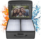 ENGPOW Photo Storage Box with 18 Inner 4" x 6" Photo Case(Clear), Fireproof Photo Organizer with Lock, Collapsible Portable Acid-Free Photo Keeper Craft Storage with Handles for Home, Office, travel by ENGPOW