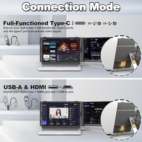 domyfan 14" Laptop Screen Extender, Ultra-Thin Portable Dual Laptop Monitor Extender with FHD 1080P IPS Display, Plug & Play via HDMI/USB-A/Type-C for 13-17" Laptops, Works with Windows/Mac/Android - Image 5