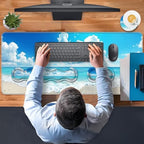 TGFEWYTJYJ Extended Gaming Mouse Pad,Memory Foam Ergonomic Keyboard Mouse Wrist Rest Support Set,Large Desk Mat with Stitched Edges,Non-Slip Base Mousepad Home Office,Blue Sky Ocean Beach - Image 7