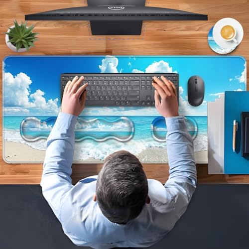 TGFEWYTJYJ Extended Gaming Mouse Pad,Memory Foam Ergonomic Keyboard Mouse Wrist Rest Support Set,Large Desk Mat with Stitched Edges,Non-Slip Base Mousepad Home Office,Blue Sky Ocean Beach - Image 7