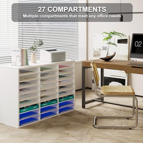 PAG-Mass Mail Sorter Organizer, Wood Literature Organizer, Student Mailbox for Classroom, Desktop Bill Paper Organizer for Office Home School, 27 Compartments, White - Image 4