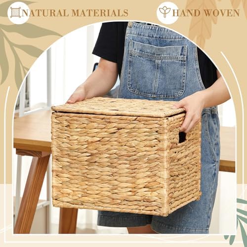 2 Pack Letter Size Hanging File Box, Water Hyacinth Wicker File Organizer - Image 6