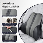 Coverado Lumbar Support Pillow for Car, Ergonomic Memory Foam Back Pillow for Office Chair, Back Cushion for Back Pain Relief, PU Leather Car Lumbar Support for Driving Seat - Black&Gray - Image 6