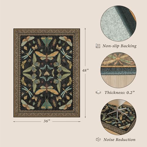 JTJ Office Chair Mat for Hardwood Floor, 36" x 48" Dark Vintage Insect Rug - Image 2
