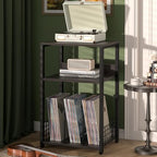 LELELINKY Large Rustic Grey Record Player Stand, 3 Tier 18" Wide Big End Table with Vinyl Storage Up to 130 Albums, Industrial Turntable Printer Tables, Modern Side Tables for Living Room, Office - Image 3
