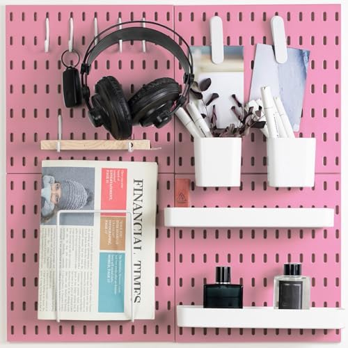 MULSAME Pegboard Combination Kit, Wall Mounted Storage Set with 4 Pegboards & 14 Accessories Hanging, Pink Peg Boards Organizer for Walls Display, Crafts Organization, Kitchen Organizer, 22" x 22" by MULSAME