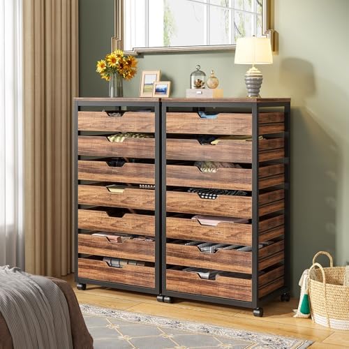 Tribesigns 7-Drawer File Cabinet, Wood Mobile Storage Drawer, Rustic Brown - Image 5
