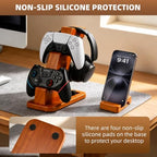 DEQIANG Solid Wood Headphone Stand with Dual Controller Holder (Set) - Image 6