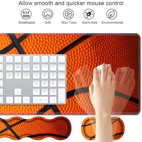 4 in 1 Ergonomic Keyboard Wrist Rest & Mouse Pad Wrist Rest Set, Large XXL Gaming Desk Mat 31.5"x 11.8" with Non-Slip Base, Memory Foam for Home Office Study Gaming, Basketball Surface - Image 3