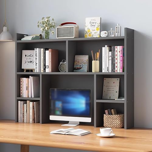Desk Hutch Dorm,Wooden Desktop Bookshelf,Computer Desktop Storage Hutch,Multipurpose Desktop Hutch, Multi Units Organizer Bookshelf,Desktop Display Rack for Office,Dorm,Home(39.4*35.4*7.8inch, Gray) by Unknown
