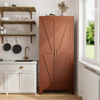 COFaR 71" Metal Pantry Cabinet in Brown, 5-Tier Storage with Adjustable Shelves, Metal-Tone Cupboard for Kitchen, Office & Living Room Organization - Image 3