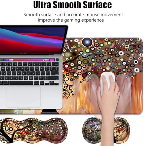 4 in 1 Ergonomic Memory Foam Mouse Pad Wrist Rest Set, Large XXL Gaming Desk Pad + Keyboard Wrist Rest + Mouse Wrist Cushion + Coaster for Home Office Study Gaming, Tree of Life - Image 3