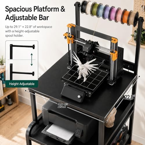 Homieasy 3D Printer Stand with Charging Station, 29.1" x22.8", Black - Image 7