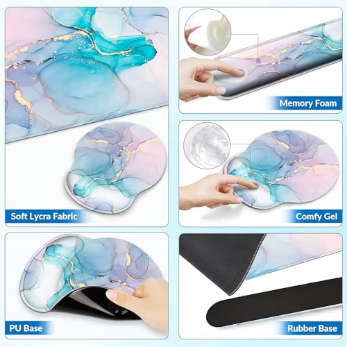 Desk Mat Set Keyboard and Mouse Pad with Wrist Rest Support - Image 5