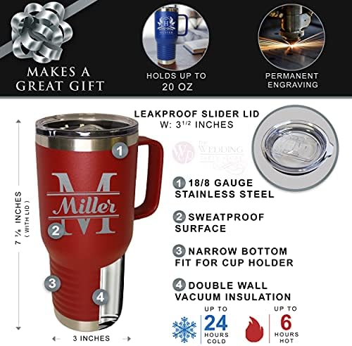 The Wedding Party Store Custom Personalized 20 oz Stainless Steel Powder Coated Vacuum Insulated Double Walled Travel Tumbler Coffee Mug with Handle and Lid (Red) - Image 3