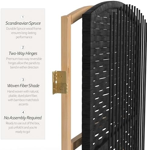Red Lantern 2 ft. Short Fiber Weave Folding Screen - Black - 8 Panels - Image 5