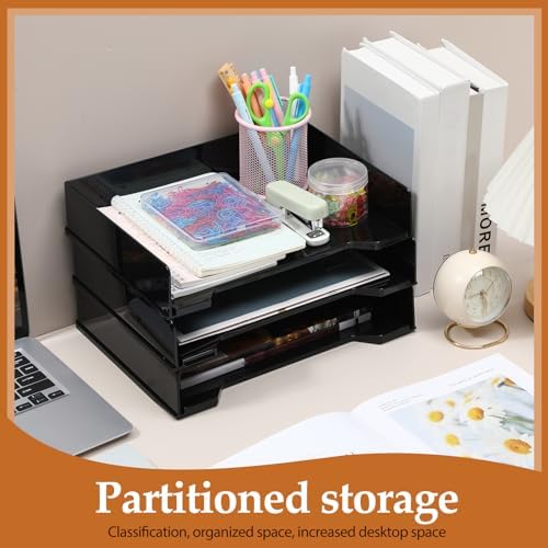 DoubleFill 6 Pcs Stackable Letter Tray Plastic Paper Tray, Black - Image 6