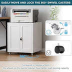 Large Printer Stand with Storage and Lock, 3D Heavy-Duty Printer Cabinet, Printer Table for Home Office with Doors and Adjustable Shelves, for Office Copier and Fax Machine, White - Image 5