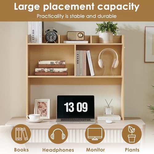 Nromant Desktop Bookshelf, Wooden Desk Storage Hutch with 5 Shelves, 3-Tier Desktop Display Organizer Rack for Office Home (Natural, 5 Shelves B) - Image 4