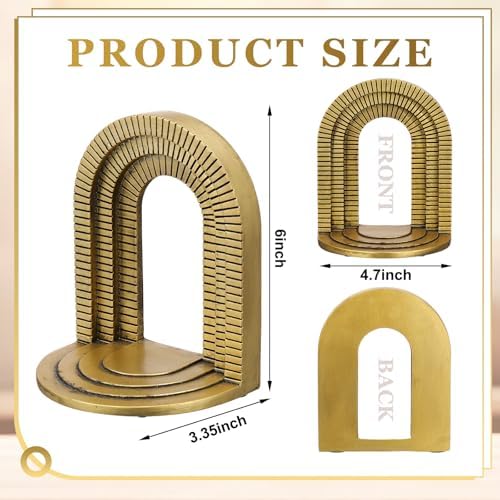 Kathfly Vintage Gold Brick Arch Bookends Resin Book Ends for Shelves Heavy Duty Decorative Bookends, Cute Book Stopper Holder Decor for Desk Home Office, Shelf Decoration - Image 3