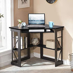 VECELO Corner Computer Desk 41 x 30 inches with Smooth Keyboard & Storage Shelves for Home Office Workstation, Black - Image 2