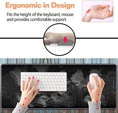 Ergonomic Keyboard Wrist Rest & Mouse Pad Wrist Rest Set, Large XXL Gaming Mousepad 31.5"x 11.8", Memory Foam, Easy Typing Pain Relief, Multifunctional Desk Mat for Office & Home, World Map Pattern - Image 6