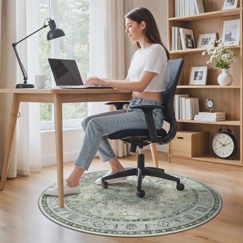4FT Round Office Chair Mat for Hardwood Floor, Non-Slip Washable Green - Image 2