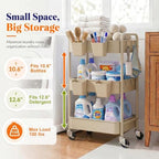 Beige 3 Tier Rolling Storage Cart Metal on Wheels, Cream Diaper Caddy Carts - Image 5