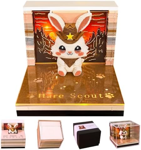 2027 3D Paper Carving Desk Calendar With LED Light (Rabbit Warrior) by Divtada