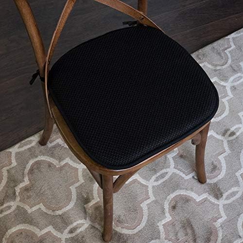 Sweet Home Collection Chair Cushion Memory Foam Pads with Ties Honeycomb Pattern Slip Non Skid Rubber Back Rounded Square 16" x 16" Seat Cover, 4 Pack, Black 4 Pack - Image 2
