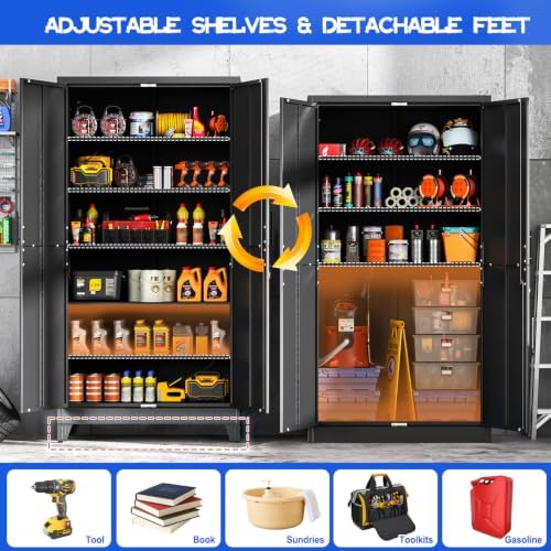 GAIOUS 79" Tall Metal Pantry Storage Cabinet with Lock, File Cabinet Black - Image 4