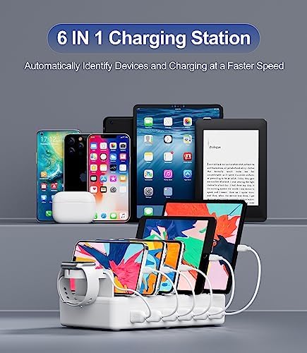 Charging Station for Multiple Devices, 6 Port 50W Fast Multi Charger Station Charging Dock with 6 Mixed Charging Cables for iPhone, iPad, Kindle, Tablet, Cellphone and Others - Image 4
