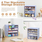Desk Organizer with 9 Drawers, 4 Tier Plastic Stackable Storage Drawers for Desk Storage, Office Stationary Makeup Organizer Suit for Home, Office and School - Image 6