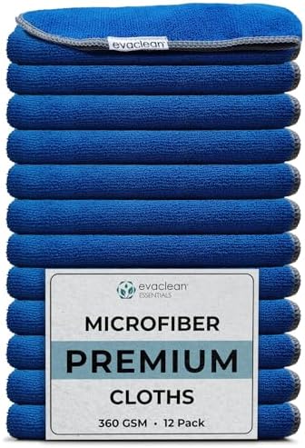 EvaClean Premium Microfiber Cleaning Cloth 16"x16" - Reusable, Washable, Non-Scratch, Microfiber Towels for Cleaning, Dusting, Polishing, High Absorbency & Durability, Blue, 12-Pack by Evaclean
