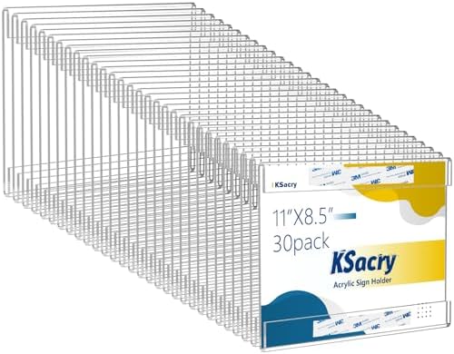 30 Pcs Acrylic Sign Holder 11 x 8.5, Horizontal Wall Mount Sign Holders by KSacry